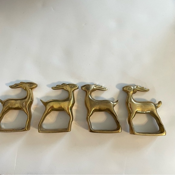 Vintage Miniature Deer Figurines Solid Brass Decor Reindeer Holiday Set Of 4 - Picture 3 of 6